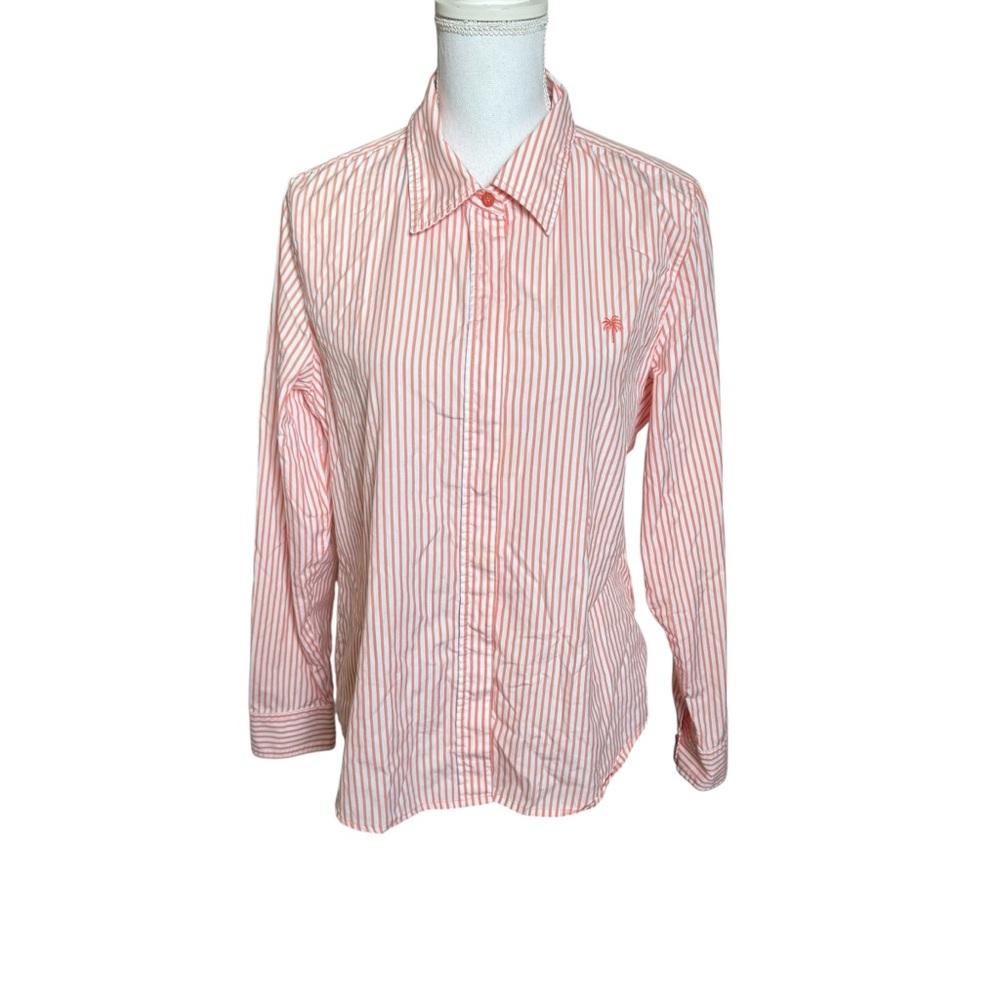 Lilly Pulitzer Vintage Orange White Stripe Button Down Cotton Shirt 12